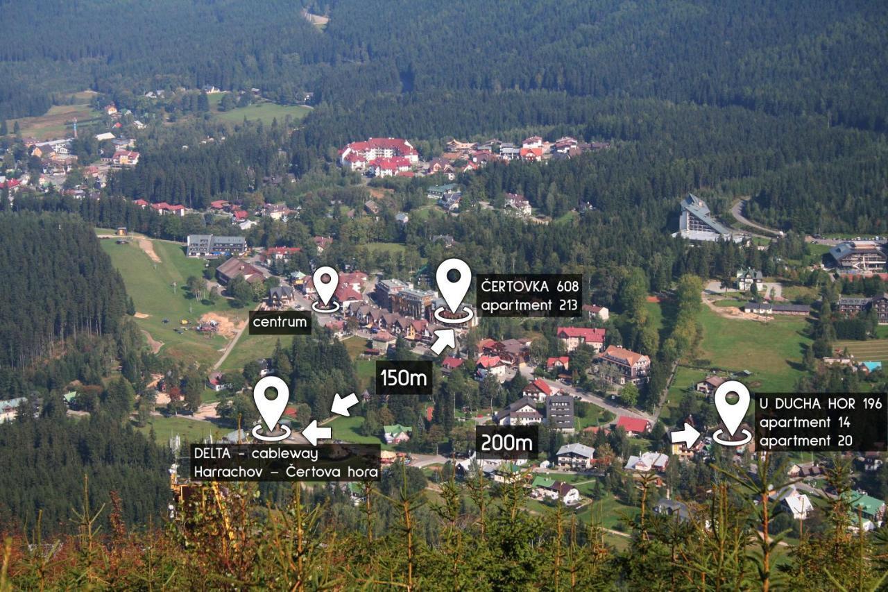 Enjoy Harrachov - Atraktivní klidný klimatizovaný apartmán 20 v centru Harrachova s wallboxem EV, herní konzolí, Ipad, Netflix, výhledem do zahrady a na romantický kostelík Exterior foto